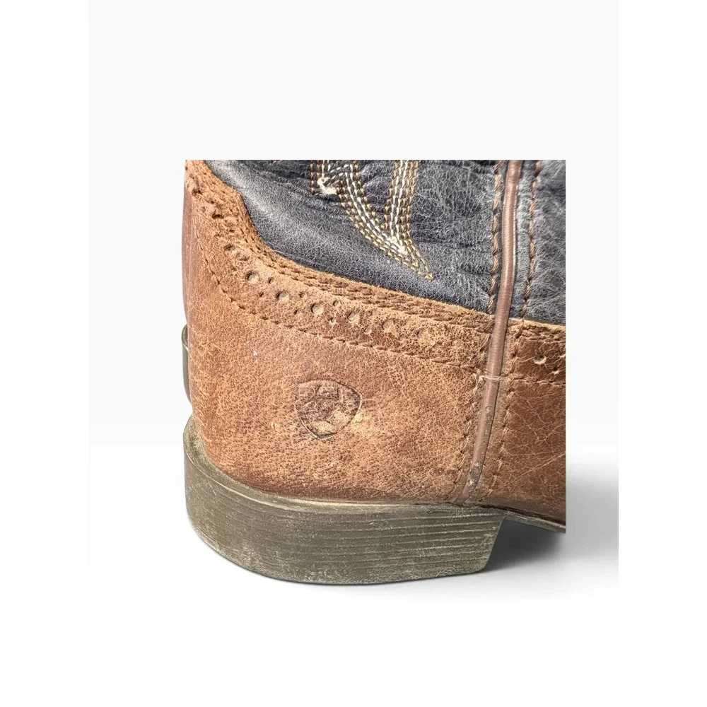 Ariat Kids Brown Blue Leather Square Toe Western Cowboy Boots READ